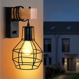 BlingBin Wandleuchte Innen Vintage Wandlampe, Schwarz E27 Industrial Retro Lampe Wand, Dimmbar, ohne Leuchtmittel, Vintage Dimmbar Wandlampe mit Schalter für Treppenhaus/Cafe/Bar