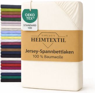 EXKLUSIV HEIMTEXTIL Jersey Spannbettlaken Premium 200 x 200 cm Naturweiss 100% Baumwolle Öko - Tex Zertifiziert Bed-Sheet Bettlaken Spannbetttuch Topper Leinentuch