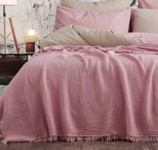 Wohndecke Musselin Wohndecke aus Biobaumwolle 160x220cm im erdigem Rosa, Sandiik