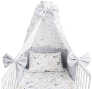 Amilian Babybettwäsche Set 7-teilig - Bettwäsche 100x135 - Kissenbezug 40x60 - mit Himmel, Vollstoffhimmel, 7 teilig, Komplett-Set für Babybett, Gitterbett - Kinderbettwäsche