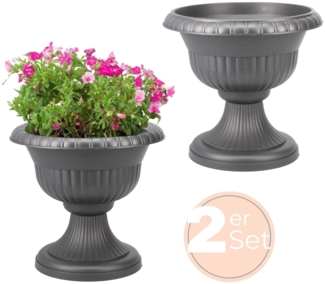 GarPet Blumentopf 2x Blumentopf mit Ständer Blumen Säule Pflanz Topf Grabvase Grau 30 cm