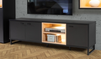 FORTE Decyma TV-Unterschrank, Holzwerkstoff, Schwarz/Braun, 175 x 55,2 x 41,5 cm