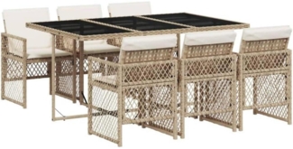 vidaXL Garten Essgruppe 7tlg. Beige Poly Rattan Kissen Gartentisch Stühle