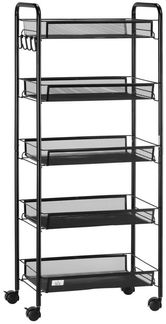 HOMCOM Servierwagen 5-stöckiger, platzsparender Küchenwagen mit Netzkörben, (für Wohnzimmer und Schlafzimmer, 1 St, Aufbewahrungswagen aus Stahl), 45 x 26,5 x 106 cm, Schwarz