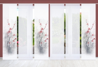 HOME in green Schiebegardine BELMIRA (6 St), Paneelwagen, halbtransparent, SET DIGITALDRUCK,BAMBUSOPTIK RECYCELT