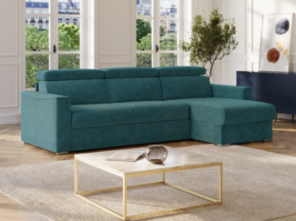 Vente-unique - Ecksofa mit Matratze - Ecke wechselbar - Chenillestoff - Entenblau - Liegefläche mit Lattenrost mit breiten Latten 160 cm - Matratze 14 cm - VIZIR
