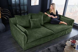 riess-ambiente 3-Sitzer HEAVEN 210cm dunkelgrün · Hussensofa mit Kissen und abnehmbaren Bezug, Einzelartikel 1 Teile, Wohnzimmer-Couch · Samt-Bezug · Federkern-Polsterung · Landhausstil
