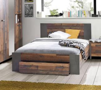 Bett Futonbett Bettschublade old wood vintage beton dunkelgrau 140x200cm