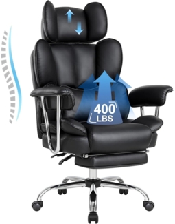 Bürostuhl Ergonomischer mit Fußstütze Lendenwirbelstütze PU Leder Chefsessel