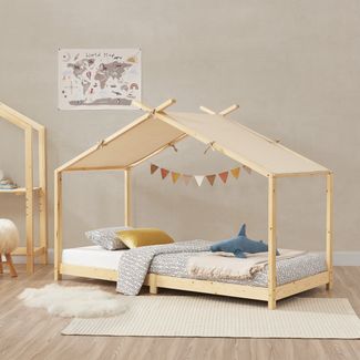 Hausbett Kinderbett Brome aus Holz 90x200 cm naturfarben mit Lattenrost [en. casa]