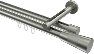 Innenlauf-Gardinenstangen-Set Siteno Tanara 300 cm (geteilt in 3x100 cm), 2-läufig, 20 mm Ø Edelstahl-Optik