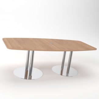 Rheinland Möbel Konferenztisch KONTI 220x103 cm – ovaler Besprechungstisch in Nussbaum mit verchromten Säulenfüßen & Kabelauslass, Meetingtisch für 6–8 Personen, moderner XXL-Tisch fürs Büro & Besprechungsraum