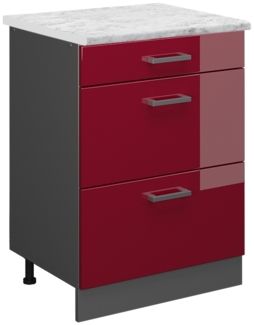 Küchenunterschrank R-Line Rot Hochglanz 60 cm AP Marmor Vicco
