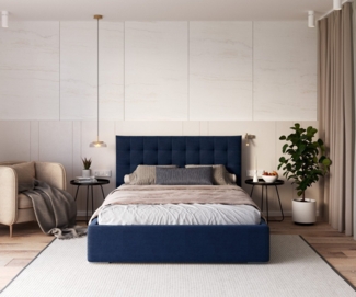 FDM Polsterbett Elegant - Stauraum & modernes Design 120x200 140x200 160x200 180x200cm (MADE IN EU - mit hochwertigem Velours Bezug, Bettrahmen, Bett, Optional mit Matratze bestellbar, Mit großem Kopfteil für Komfort - Bettkasten mit Hubrahmen), Metall...