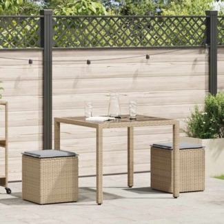 vidaXL Gartenhocker mit Kissen 2 Stk. Beige 40x40x43 cm Poly Rattan 4104042
