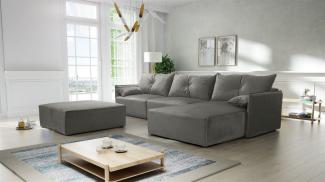 Ecksofa mit Schlaffunktion HUNTER in Royal Grau Ottomane Rechts inkl. Hocker