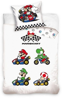 Carbotex Bettwäsche Super Mario Kart - Wende-Bettwäsche-Set, 135x200 & 80x80, Baumwolle, 100% Baumwolle