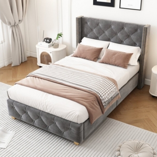STILVORA Polsterbett Jugendbett 90×200cm Bettgestell Kinderbett,Schaumstoffpolsterung,Grau (90 x 200 cm)