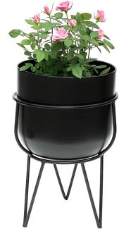 DanDiBo Blumenhocker mit Topf Metall Schwarz 42,5 cm Blumenständer 96151 Blumensäule Modern Pflanzenständer Pflanzenhocker