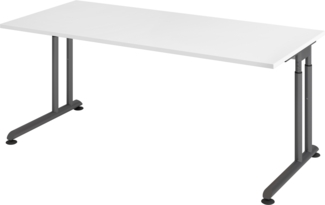 bümö höhenverstellbarer Schreibtisch Z-Serie 180x80 cm in weiß, Gestell in Graphit - großer PC Tisch für's Büro manuell höhenverstellbar, Computertisch verstellbar, ZS-19-W-G