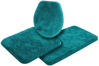 Grund Badematte Melos, Badvorleger, Badezimmer Teppich, sehr weich, Höhe 27 mm, rutschhemmend beschichtet, fußbodenheizungsgeeignet, Kunstfaser, rechteckig, 3-tlg. Hänge-WC Set, melierte Optik, sehr weicher Flor, Melange-Effekt, Made in Europe