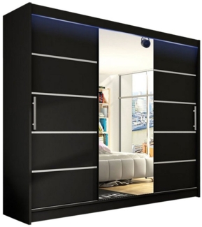 Kleiderschrank Aston VI, mit RGB LED Beleuchtung, Farbe: Schwarz / Spiegel