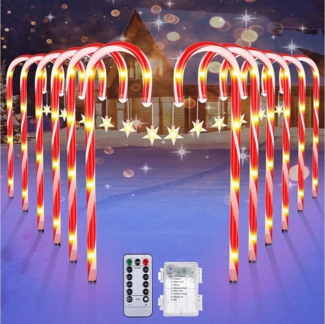 Jibenhome LED-Lichterkette Weihnachts-Zuckerstangen Lichterketten Weihnachts-Weglichter, mit Fernbedienung, Batteriebetrieben, Warmweiß