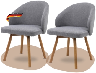 DELUKE® Esszimmerstühle 2er Set ERIK - Stoffbezug, Eichenholz Beine| Gepolsterte Sitzfläche | Skandinavisch Minimalistisch, Stühle Esszimmer | Hellgrau
