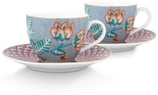 PiP Studio Geschirr-Set Espressotasse mit Untertasse Flower Festival Hellblau (4-teilig)