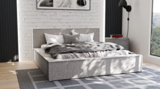 Polsterbett Doppelbett ALDANA 120x200 cm Komplettset in Stoff Puente Hellgrau