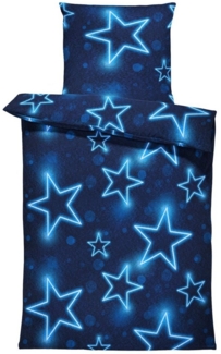 One Home Bettwäsche Sterne, Fleece, 2 teilig, leuchtoptik, kuschelig flauschig warm weich Winter Übergröße