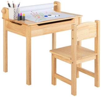 COSTWAY Kinderschreibtisch mit Stuhl Set & Papierrollenhalter, mit Papierrollenhalter