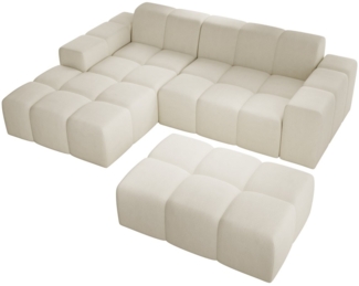PROMETO Möbel Ecksofa Sofa mit Hocker, Couch L-Form Veloursstoff Fogo