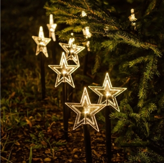 Gartenpirat Gartenleuchte LED Leuchtstäbe Schneeflocke warmweiß 10 Erdspieße Batteriebox Timer, LED fest integriert, Warmweiß, Batteriebox, Timerfunktion