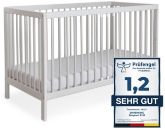 Ehrenkind Babybett PUR aus massivem Buchenholz, flexibel höhenverstellbar, Gitterbett, Kinderbett 9-Fach höhenverstellbar mit entnehmbaren Stangen Baby Bett