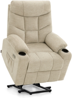 M MCombo Fernsehsessel mit Aufstehhilfe Elektrisch, Sessel mit Aufstehhilfe, fernsehsessel mit liegefunktion bis 140°, Seniorensessel für Wohnzimmer, mit USB 7286 (Stoff, Beige)