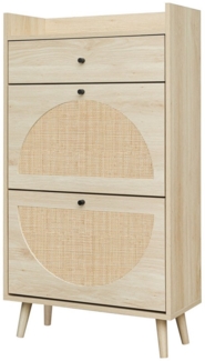 HAUSS SPOLE Schuhschrank Schuhkommode Schuhregal mit doppeltes Regal, austauschbare Türen (Schuhschrank 60 cm mit 2 Türen und 1 Schublade, Rattan-Optik, doppeltes Regal, Kiefernholzfüße, Wandverankerung)