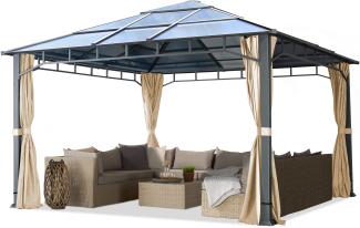 Gartenpavillon 4x4 m Polycarbonat Dach ca. 8 mm Pavillon 4 Seitenteile Partyzelt champagner ca. 9x9 cm Profil