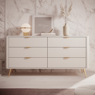 AX LIVING Kommode beige mit Schubladen Vespasia 163 6S - 163,2cm breit