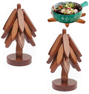 BlingBin Tassenuntersetzer Tischset Untersetzer aus Holz, Faltbar Topfuntersetzer Baumform, Zubehör für heiße Töpfe, Pfannen, Schüssel, 1er Set, 8-tlg.