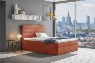 99rooms Adelasia Boxspringbett Velours MONOLITH Korallenrot 140x200 cm