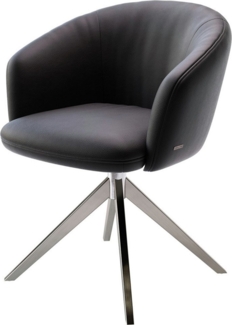 Drehstuhl Caja-Flex mit Armlehnen Echt-Leder Schwarz Kreuzgestell breit Edelstahl 360° drehbar Taschenfederkern