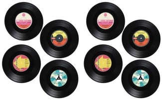 HAC24 Glasuntersetzer Glas Untersetzer Vinyl Schallplatten Rund Tischuntersetzer, Set, 8-tlg, Ø 11 cm