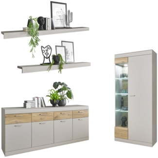 Wohnwand Anbauwand Scara 4-teilig kieselgrau Zinneiche