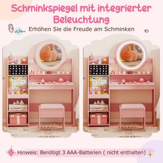 COSTWAY Schminktisch (2-St), mit gepolstertem Hocker, Spiegel & Leuchtung