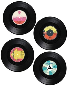 HAC24 Glasuntersetzer Glas Untersetzer Vinyl Schallplatten Tassenuntersetzer, Set, 4-tlg, Ø 11 cm, Rund
