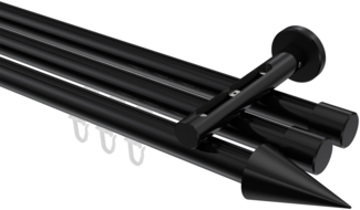 Innenlauf-Gardinenstangen-Set Siteno Savio 140 cm, 3-läufig, 20 mm Ø Schwarz