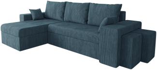 Ecksofa Papani Cord mit 2 Polsterhocker, Bettkasten, Schlaffunktion (Farbe: Poso 05)