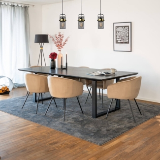 HOME DELUXE Essgruppe Eckig AVENCIA inkl. U-Fuß - 240 x 120 cm Dark Oak 6 Stühle