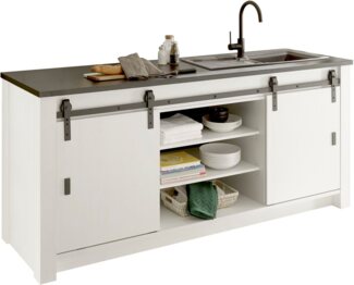 Home affaire Spülenschrank Sherwood Breite 201 cm, mit Scheunentorbeschlag aus Metall